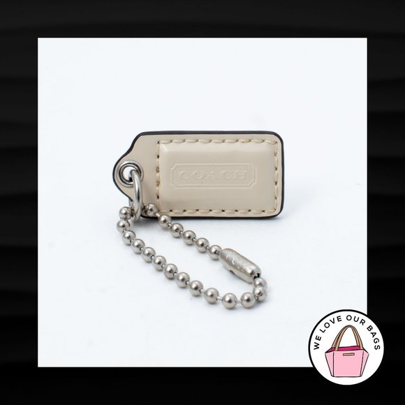 1.5" Small COACH WHITE PATENT LEATHER NICKEL FOB CHARM KEYCHAIN HANGTAG WRISTLET - Picture 1 of 1